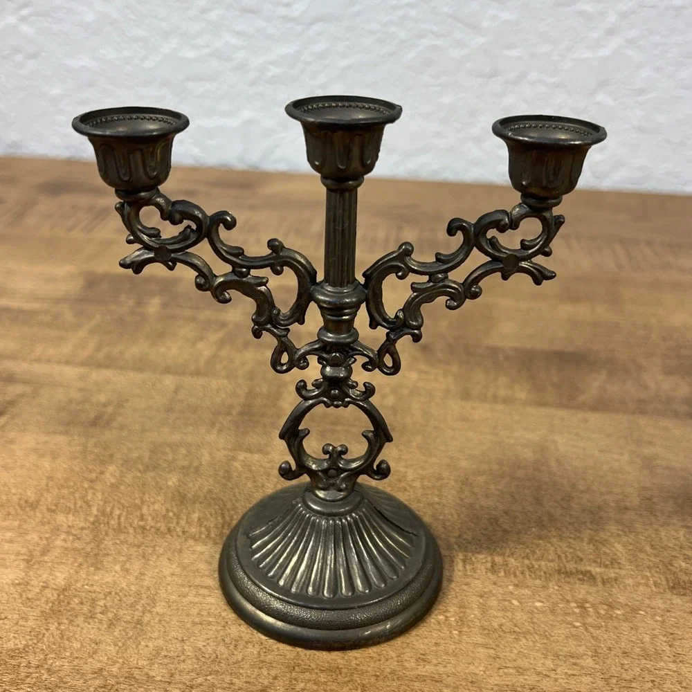 Vintage Ornate Brass 3 Branch Mini Candelabra Candle Holder Stick‎ Hong Kong